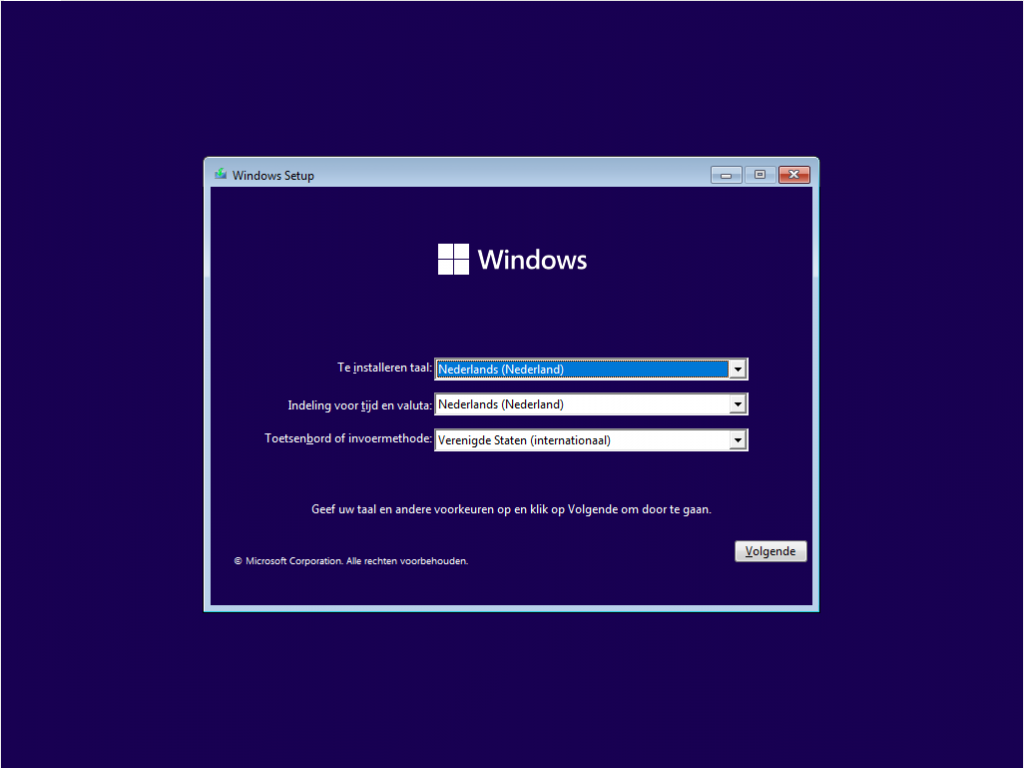 Windows 11 setup startscherm