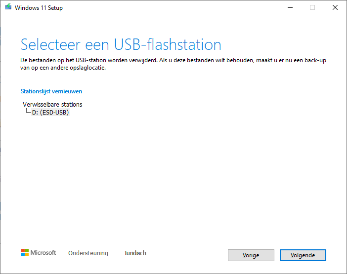 USB-Flashstation geselecteerd